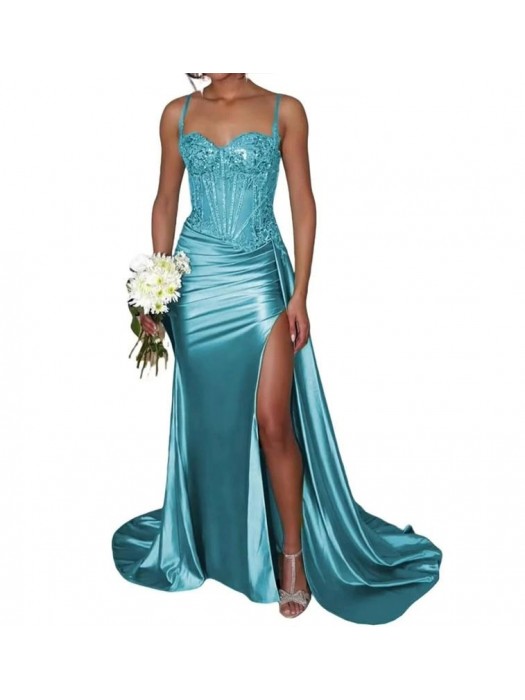 Vestito Donna Maxi Diciottesimo Festa Occasione Speciale Party Dress Azzurro 110551